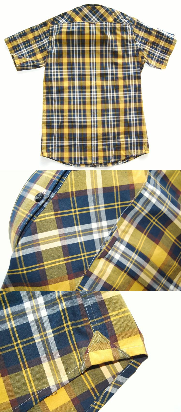 NEVERTRUST OVER CHECK B.D.半袖シャツ YELLOW×NAVY×BROWN