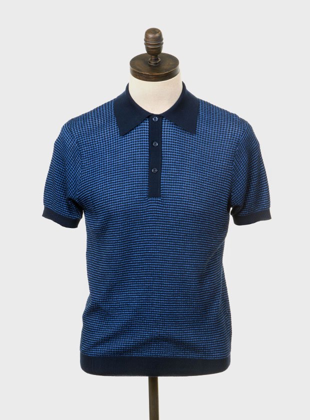 ART GALLERY　　”PRINCE”　WAFFLE KNIT POLO SHIRT　　NAVY BLUE