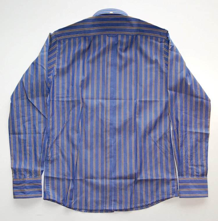 NEVERTRUST　　長袖MULTI STRIPE B.D SHIRT　　NAVY×BROWN