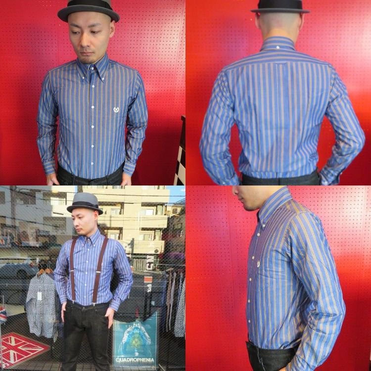 NEVERTRUST　　長袖MULTI STRIPE B.D SHIRT　　NAVY×BROWN