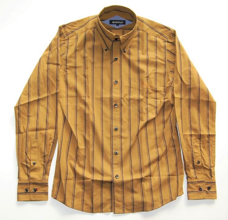 NEVERTRUST 長袖MULTI STRIPE B.D SHIRT MUSTARD×BROWN