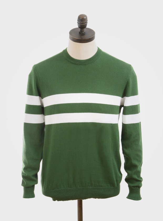 ART GALLERY ”SCENE” CREW NECK KNIT ISLE GREEN×OFF WHITE