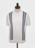 ART GALLERYLEIGHɡS/S STRIPE KNITTED POLO SHIRTOFF WHITE