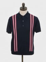 ART GALLERYLEIGHɡS/S STRIPE KNITTED POLO SHIRTNAVY