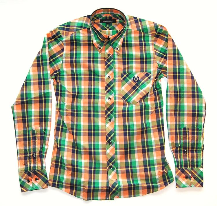 NEVERTRUST BIG　CHECK長袖B.D　SHIRTS　 ORANGE×GREEN - Siesta