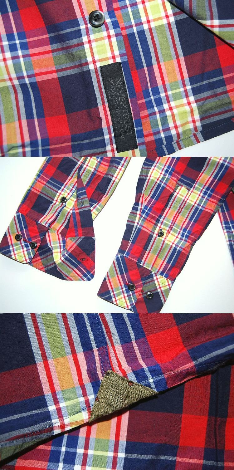 NEVERTRUST BIG　CHECK長袖B.D　SHIRTS　 NAVY×RED