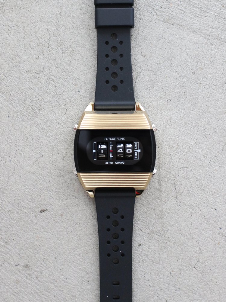 OTHER BRAND｜FUTURE FUNK | ROUND DRUM WATCH (RUBBER) #GOLD [104-YG-RB]