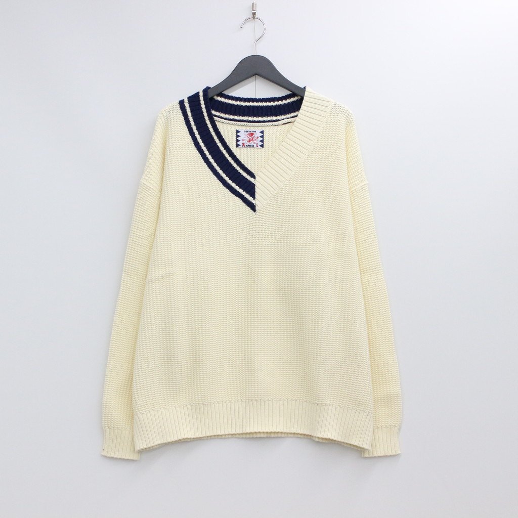 SON OF THE CHEESE｜ASYMMETRY V KNIT #WHITE [SC2210-KN01]