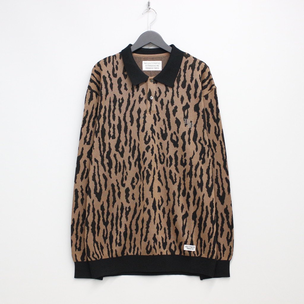 WACKO MARIA | ワコマリア LEOPARD KNIT POLO SHIRT #L-BROWN [22FW