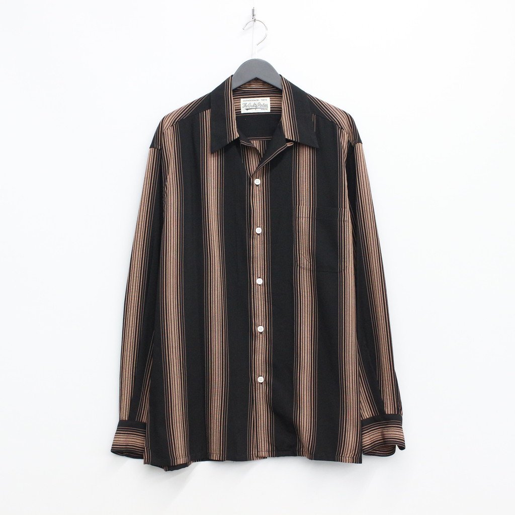 シャツ / STRIPED OPEN COLLAR SHIRT L/S BLACK