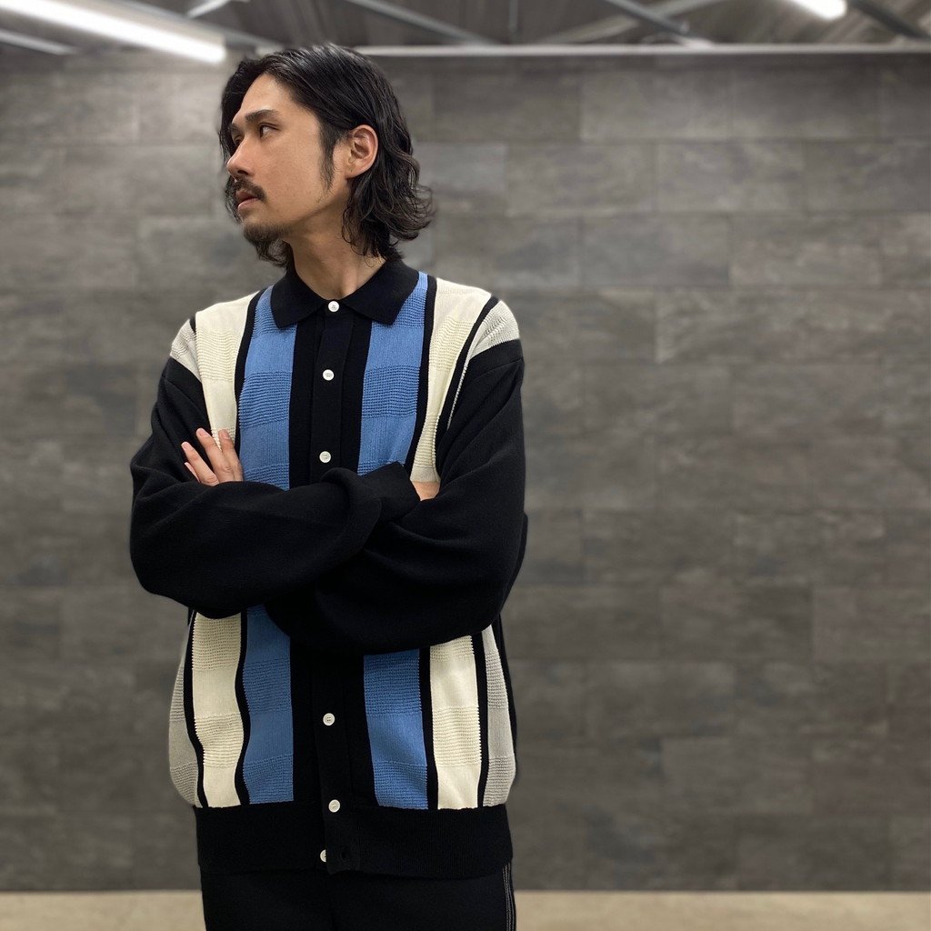 スノーブルー 【F-LAGSTUF-F】STRIPE KNIT CARDIGAN サイズL