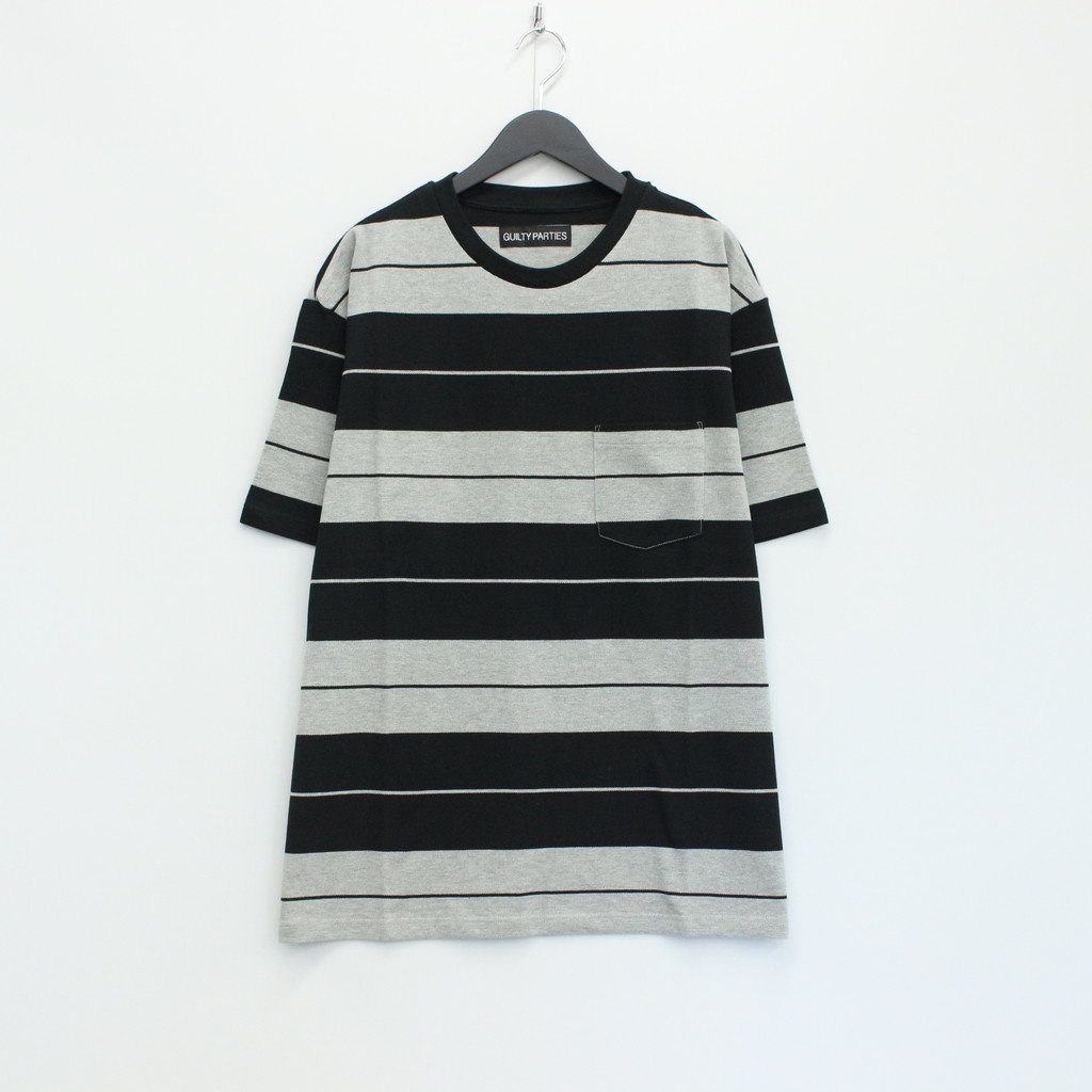 トップス / STRIPED CREW NECK T-SHIRT GRAY/BLACK