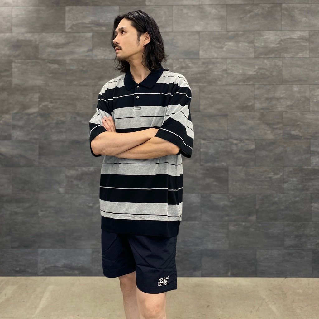 STRIPED POLO SHIRT S/S #GRAY/BLACK [23SS-WMC-PS01] _ WACKO MARIA