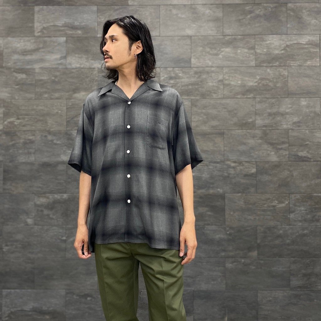 OMBRE CHECK OPEN COLLAR SHIRT S/S -TYPE 2- #GRAY/BLACK [23SS-WMS