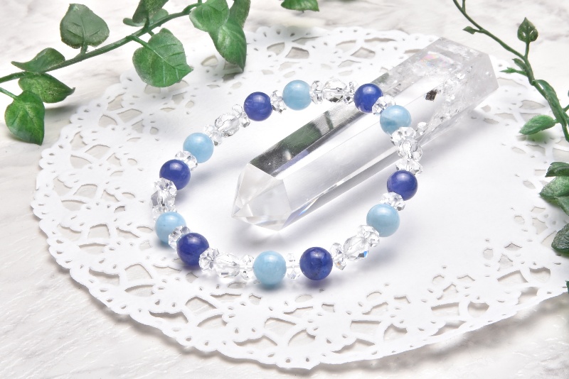 高品質 タンザナイト&アクアマリン 8mm ブレスレット_A578