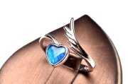 PRG1099 Silver925・ブルー ギベオン(メテオライト隕石) 天使の羽ハート 指輪リング(サイズ調整可) 1個売り_PRG1099