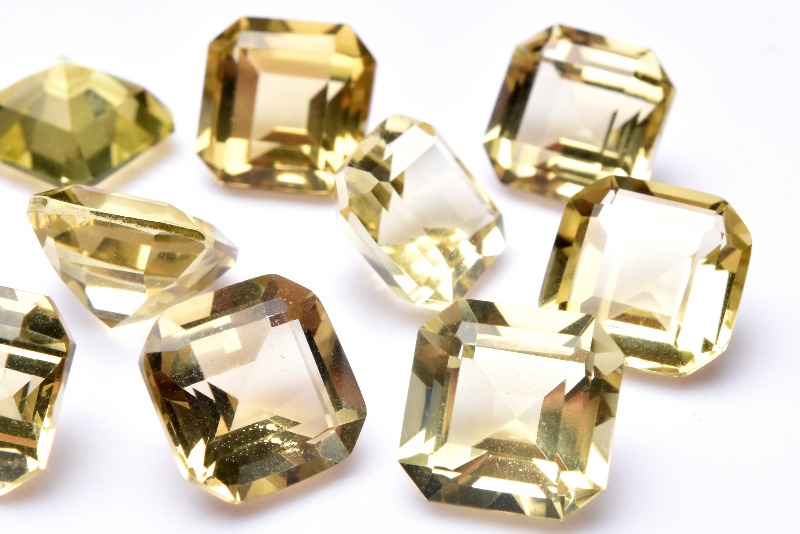 レモンクォーツ 10x10mm スクエアファセットカット 2粒セット