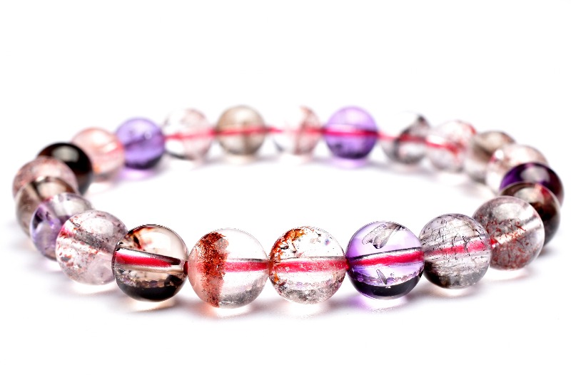 1点物】透明◇マルチカラー スーパーセブン 8mm ブレスレット