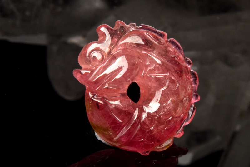 1点物】AAAA☆繊細彫刻 ウォーターメロントルマリン 14x15mm 龍