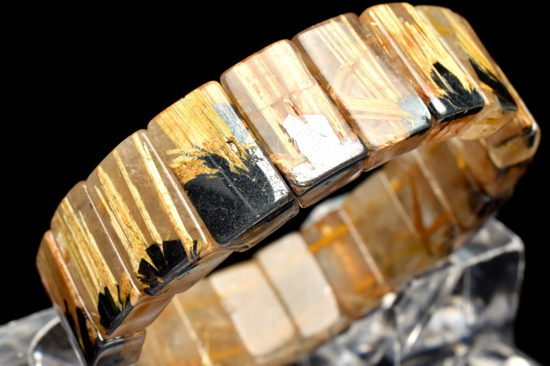 ●157バングルゴールドタイチンルチルクォーツヘマタイト● 1点物】迫力金針！ ヘマタイトインタイチンルチルクォーツ 6