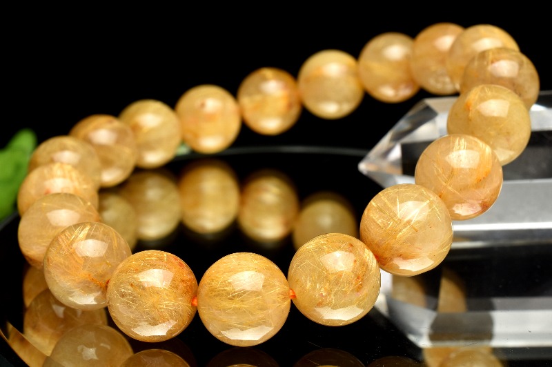 Mellloゴールドルチルクォーツブレスレット10.5ミリ 1点物】金運向上に！ ゴールドルチルクォーツ 10.5mm