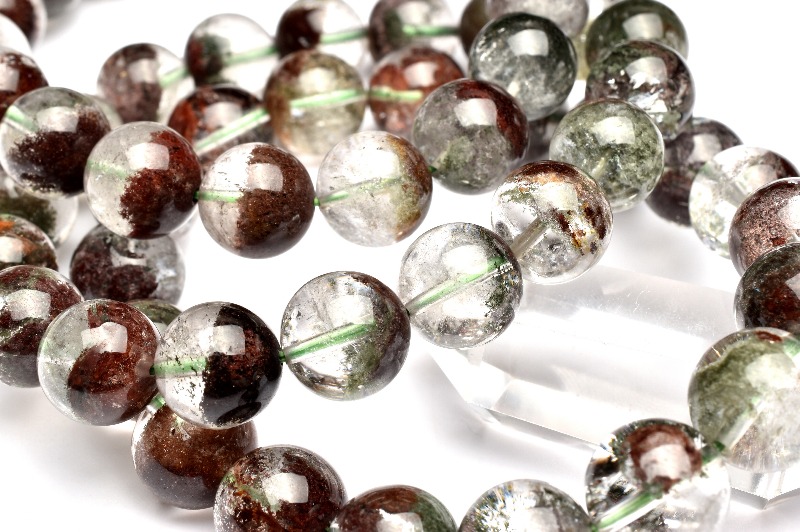 【高品質】レッド＆グリーンガーデンクォーツ／ブレスレット クリア レッドグリーンガーデンクォーツ 8.5mm ブレスレット 1個売り
