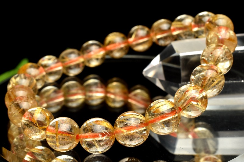 ◯085ブレスレットゴールドタイチンルチルクォーツ◯ 金運 仕事運 ルチルクォーツ 金紅石入り水晶 ゴールドルチル