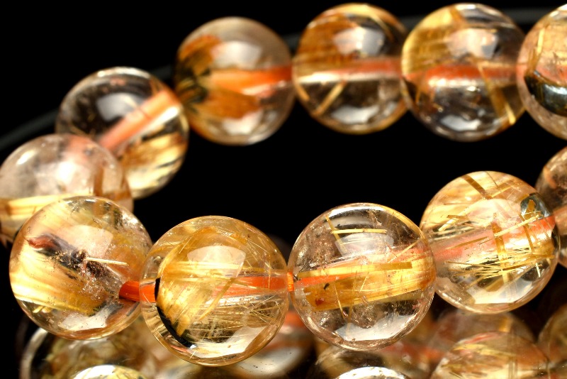 ✨透明!! タイチンルチルクォーツ ブレスレット 10mm ヘマタイトイン S2 ✨透明!! タイチンルチルクォーツ ブレスレット 10mm ヘマタイト