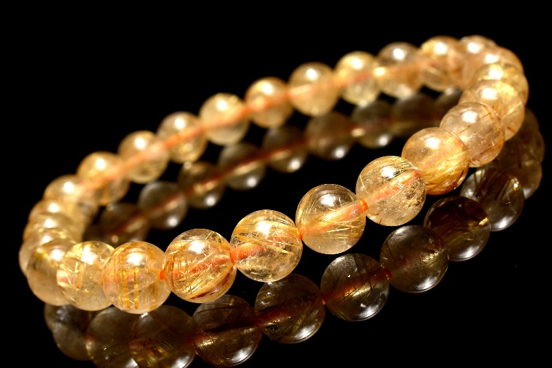 ゴールドルチル　7ｍｍ　天然石　ブレスレット 1点物】黄金の輝き ゴールドルチルクォーツ 7mm ブレスレット