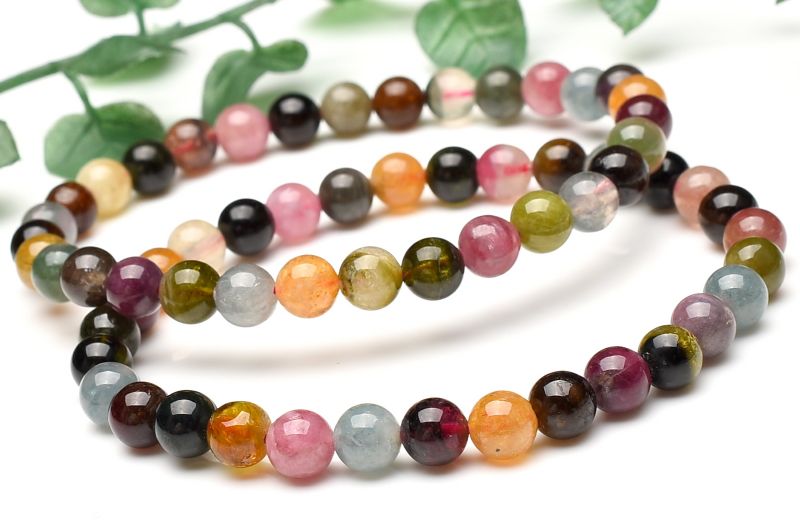 華やか◇マルチカラー トルマリン 7mm ブレスレット 1個売り _B1444-7