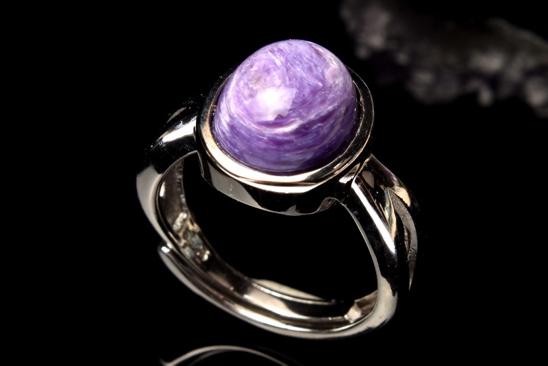 1点物】Silver925◇高発色 チャロアイト 10x8mm オーバル 指輪