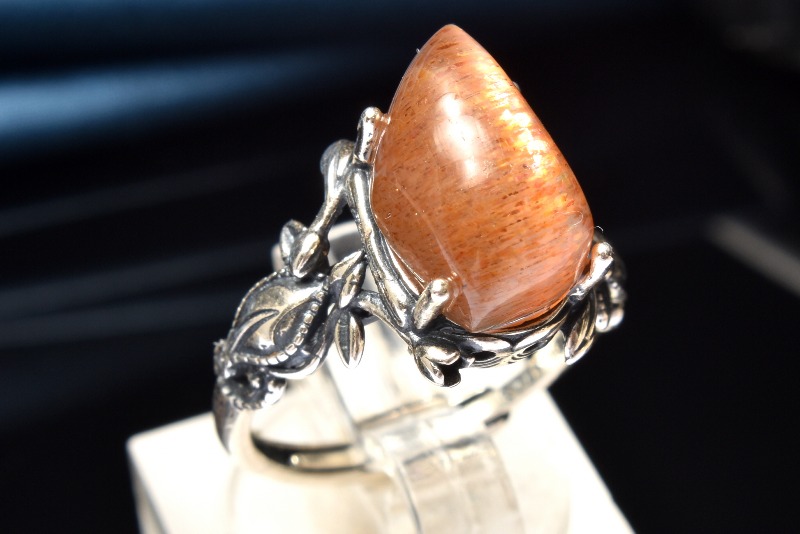 1点物】Silver925キャッツアイ マイカサンストーン 13x7mm