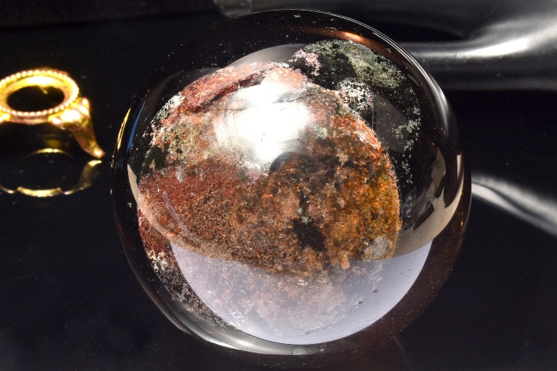 1点物】迫力サイズ！ スモーキークォーツ茶水晶 72mm 丸玉(台座