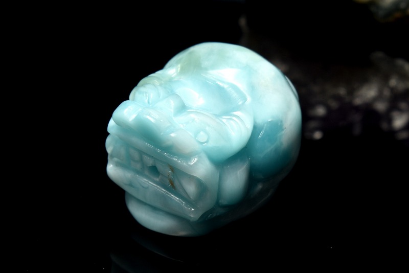 ラリマー貔貅 1点物】繊細彫刻 ラリマー 16x14mm 貔貅彫刻(貫通穴) ビーズ