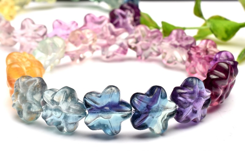 グラデーション フローライト 13.5x14mm 花彫刻 ブレスレット 1