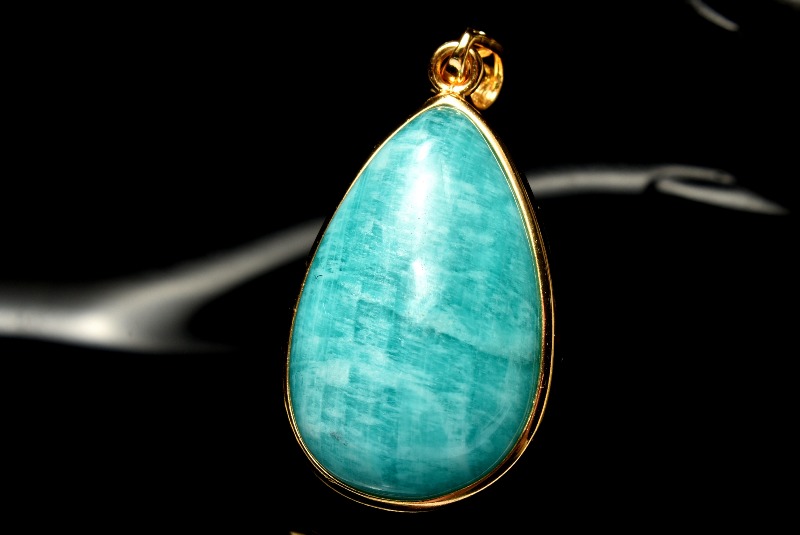 1点物】Silver925(18KGP) アマゾナイト 25x16mm ドロップ ペンダント