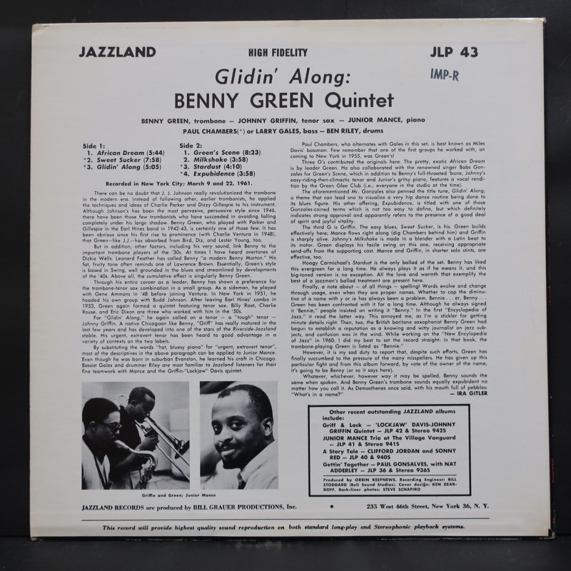 BENNY GREEN オリジナル JAZZLAND ”GLIDIN' ALONG” - VINYLPLANET