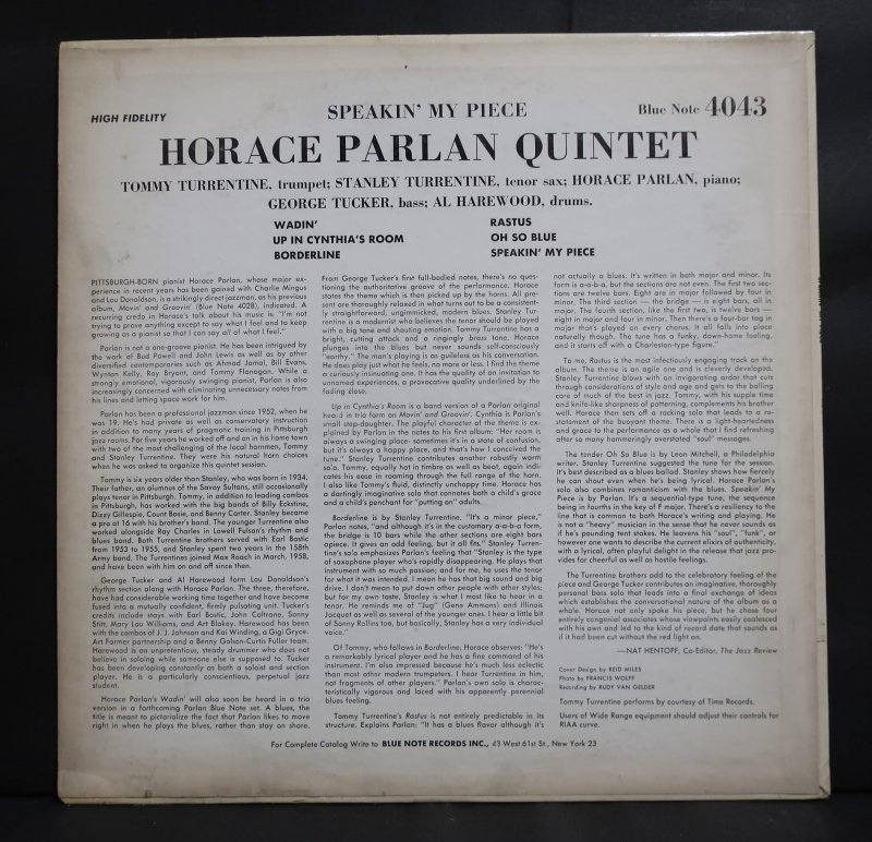 HORACE PARLAN オリジナル BLUE NOTE ”SPEAKIN' MY PIECE” - VINYLPLANET