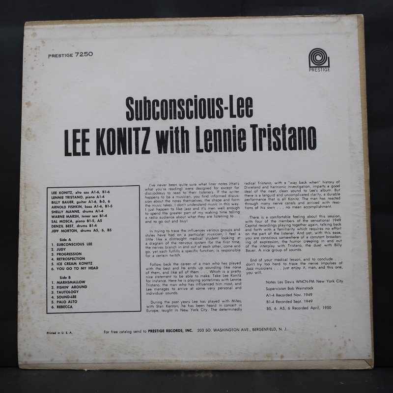 LEE KONITZ 準オリジナル PRESTIGE 