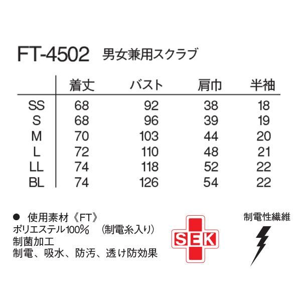 男女兼用スクラブ（ナガイレーベン）FT-4502｜白衣・スクラブ