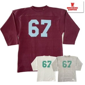 ウエアハウス WAREHOUSE 7分袖 フットボールT Lot 4063 NO.67 Tシャツ 七分 ナンバー 両面プリント 未洗い 綿  ヴィンテージ メンズ アメカジ 2024年 新作 春夏 - 京都のアメカジ通販ラグタイム【スマフォ用】