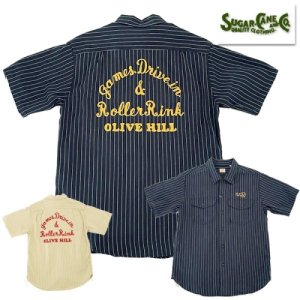 シュガーケーン SUGAR CANE オープンカラーシャツ SC39305 COKE STRIPE WORK SHIRT 半袖シャツ 刺繍 ツイル  ヴィンテージ アメカジ メンズ 東洋エンタープライズ - 京都のアメカジ通販ラグタイム【スマフォ用】