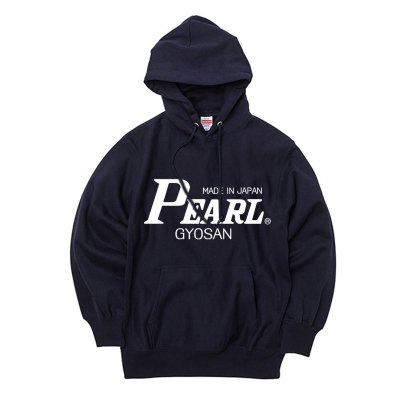 PEARLロゴ入りギョサン裏毛かぷりパーカ ネイビーブルー - ぎょさん